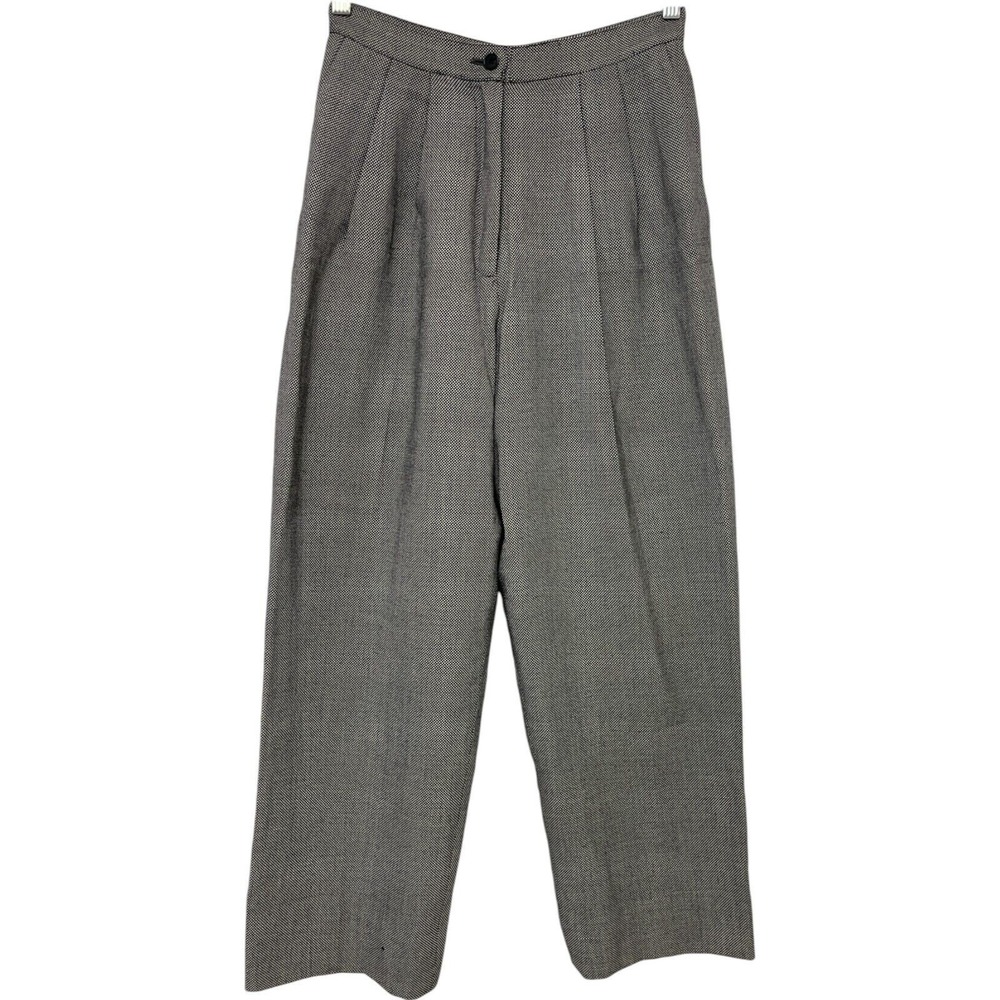 J. Crew Wool Pleated Trousers Gray Black High Waisted Size 4P Career Vintage